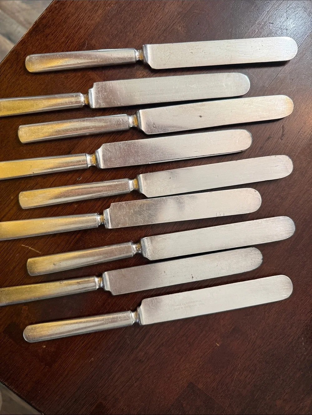 Vintage Set of 9Silver-tone Butter Knives Antoinette pattern 1930s